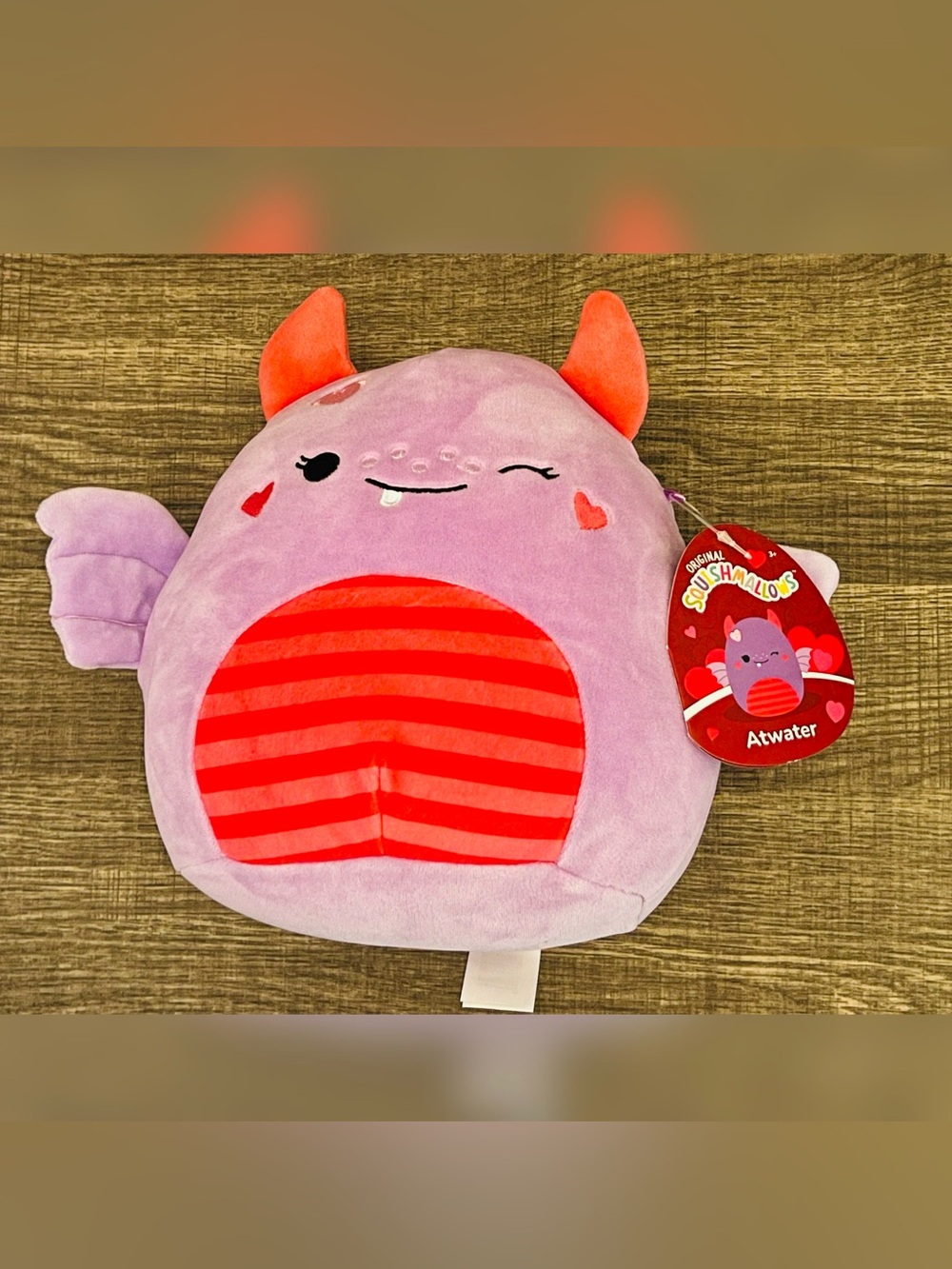 Squishmallows “Atwater” The Purple Monster Hearts Theme Plush